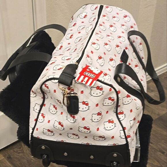 Hello Kitty By Sanrio Face/Bow Logo Rolling Travel Duffel Bag - Picture 10 of 12